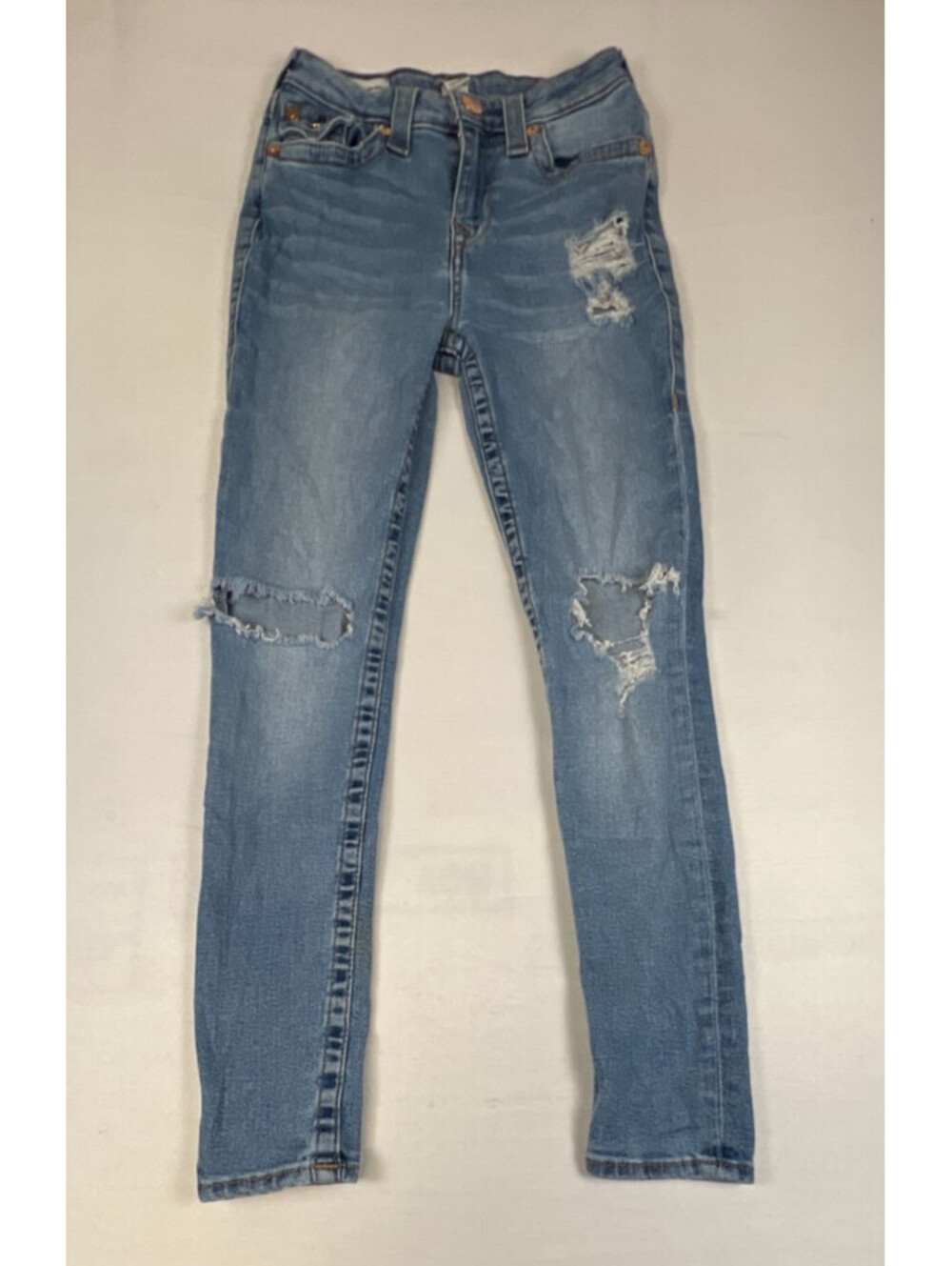 True Religion Halle Women 26 Blue High Rise Super Skinny Distressed Denim Jeans